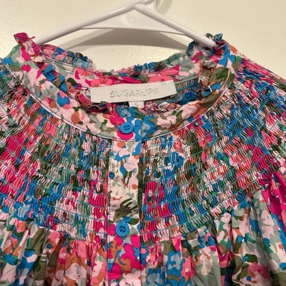 SUGARLIPS Avery Blossom Floral Smocked Mock Neck Top in Dusty Pink Size Small - Picture 10 of 12